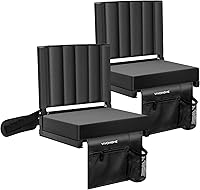 VIVOHOME 2-Pack Stadium Seats with Back Support, Thick Cushion, Cup Holder & Shoulder Strap - Portable Bleacher Chairs Black