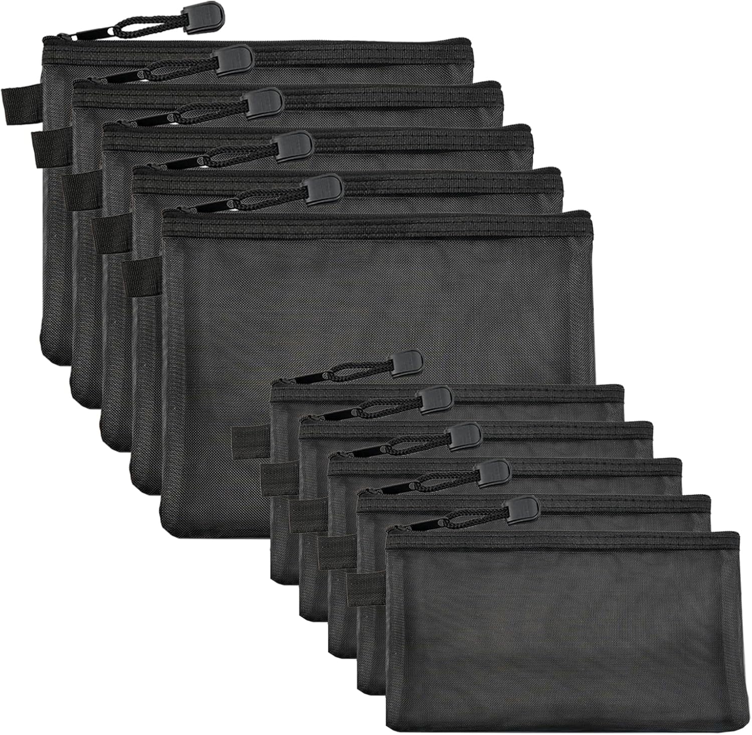 10 Pcs Black Mesh Zipper Pouch Bags Purse Organizer Pouches Cosmetic School Office Supplies and Travel Accessories for Women Men. (Black) 10 Pcs Black Mesh Zipper Pouch Bags Purse Organizer Pouches Cosmetic School Office Supplies and Travel Accessories for Women Men. (Black)