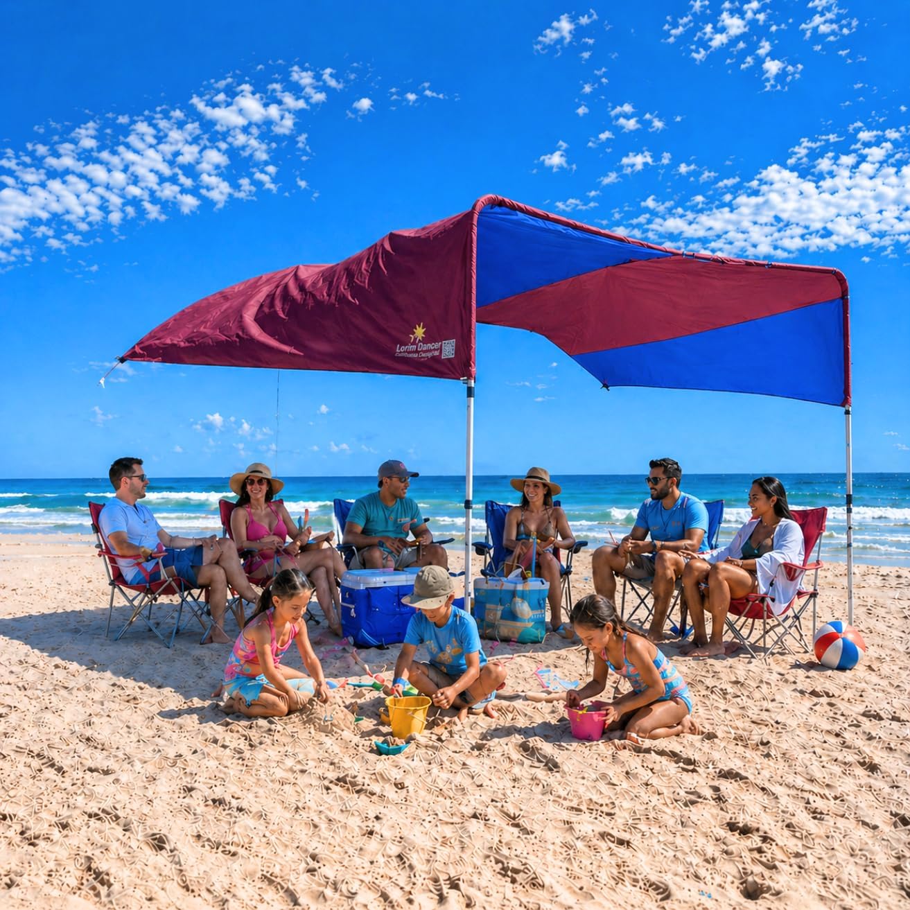 Beach Sun Shade 14x14 ft – Grande Wind-Propelled® Beach Shade Sail, Large Beach Sun Shade for Beach, UPF 50+, Portable Beach Canopy, MillionShades®