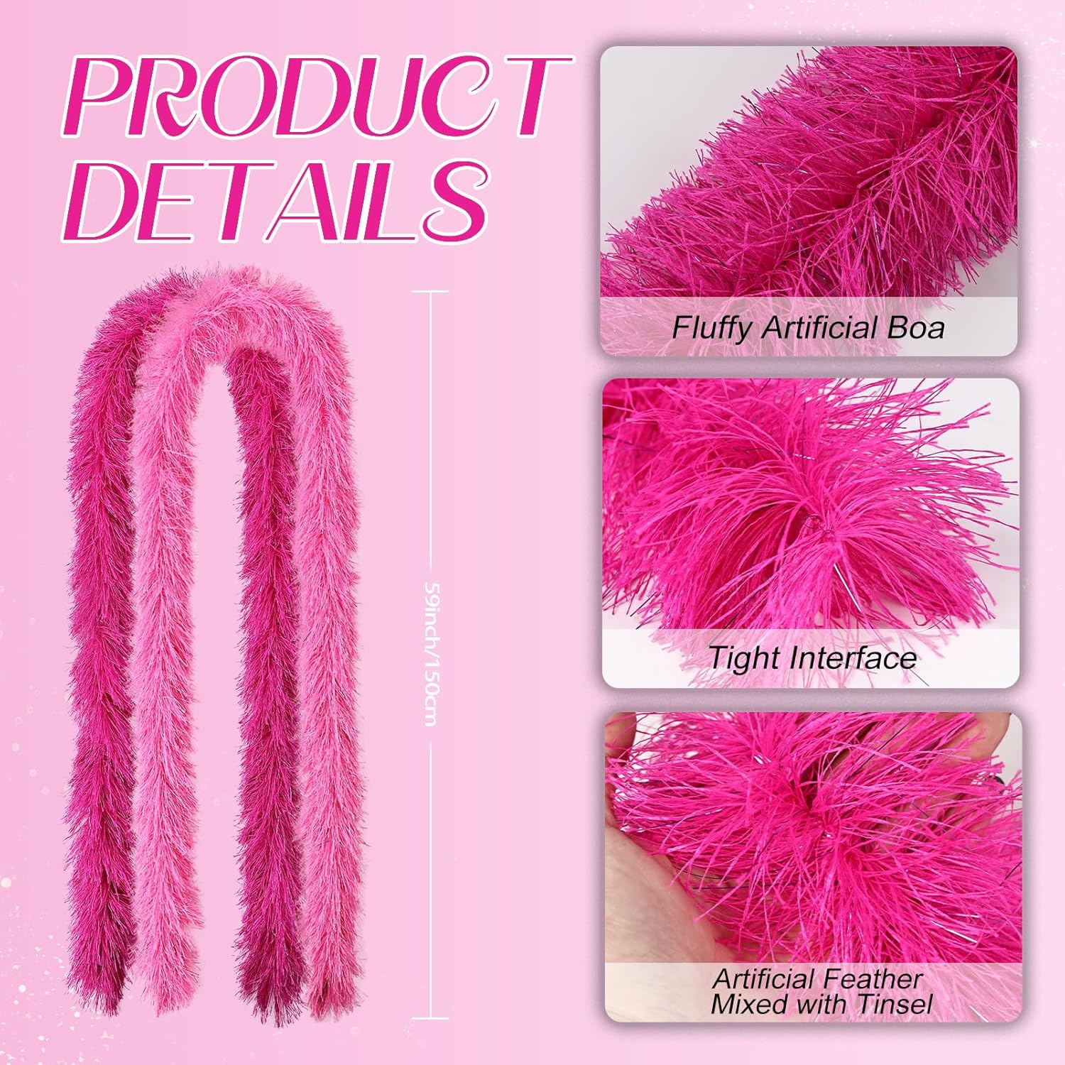 MehelloFeather 15Pcs Feather Boa 5Ft Artificial Fluffy Boas for Party Scene Arrangement Dance Party Clothing Decoration, Hot Pink, Pink - Image 2