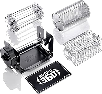 ROTO-Q 360 Family Rotisserie Kit – Non-Electric Wind-Up Spit Roaster with Basket, Flat Cage, Skewer Set & Mat for Grill, Oven, Smoker, Portable BBQ Cooking, Tailgating, or Camping Use