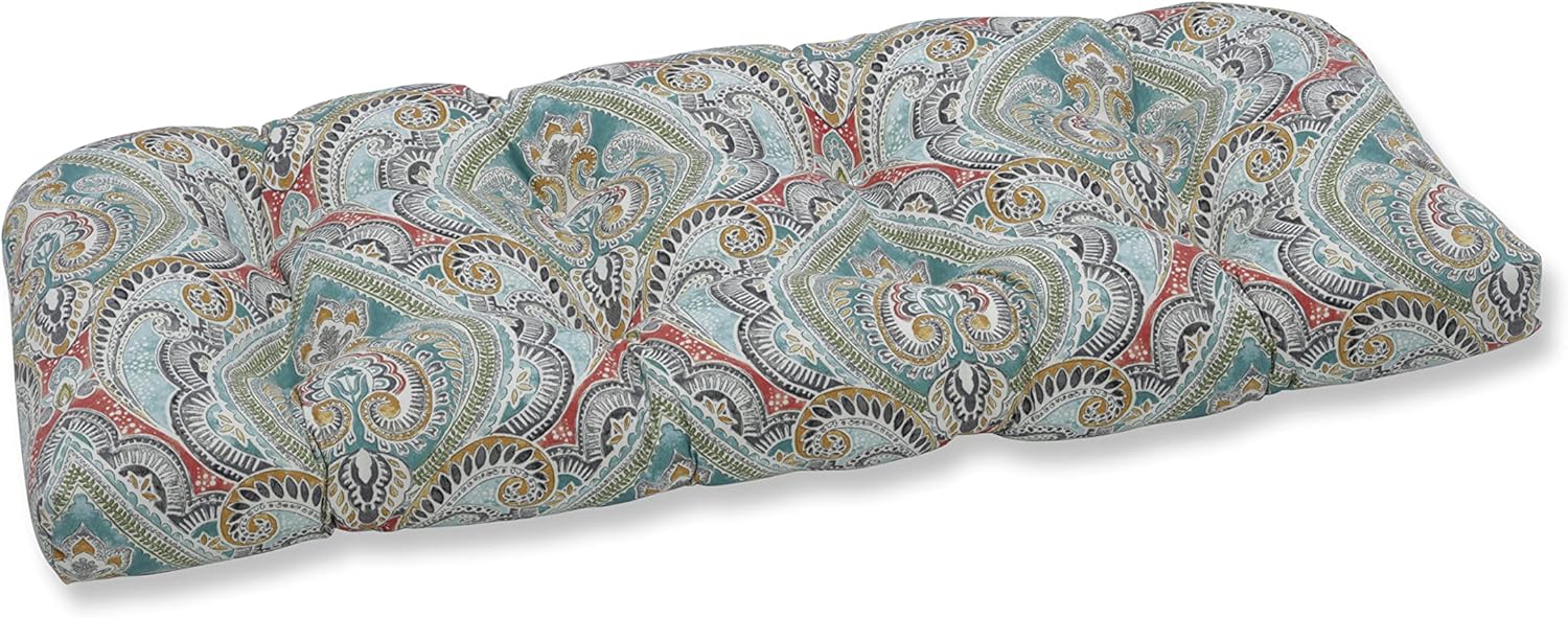 Pillow Perfect Paisley Indoor/Outdoor Sofa Setee Swing Cushion, Tufted, Weather, and Fade Resistant, 19" x 44", Blue/Multi Pretty,