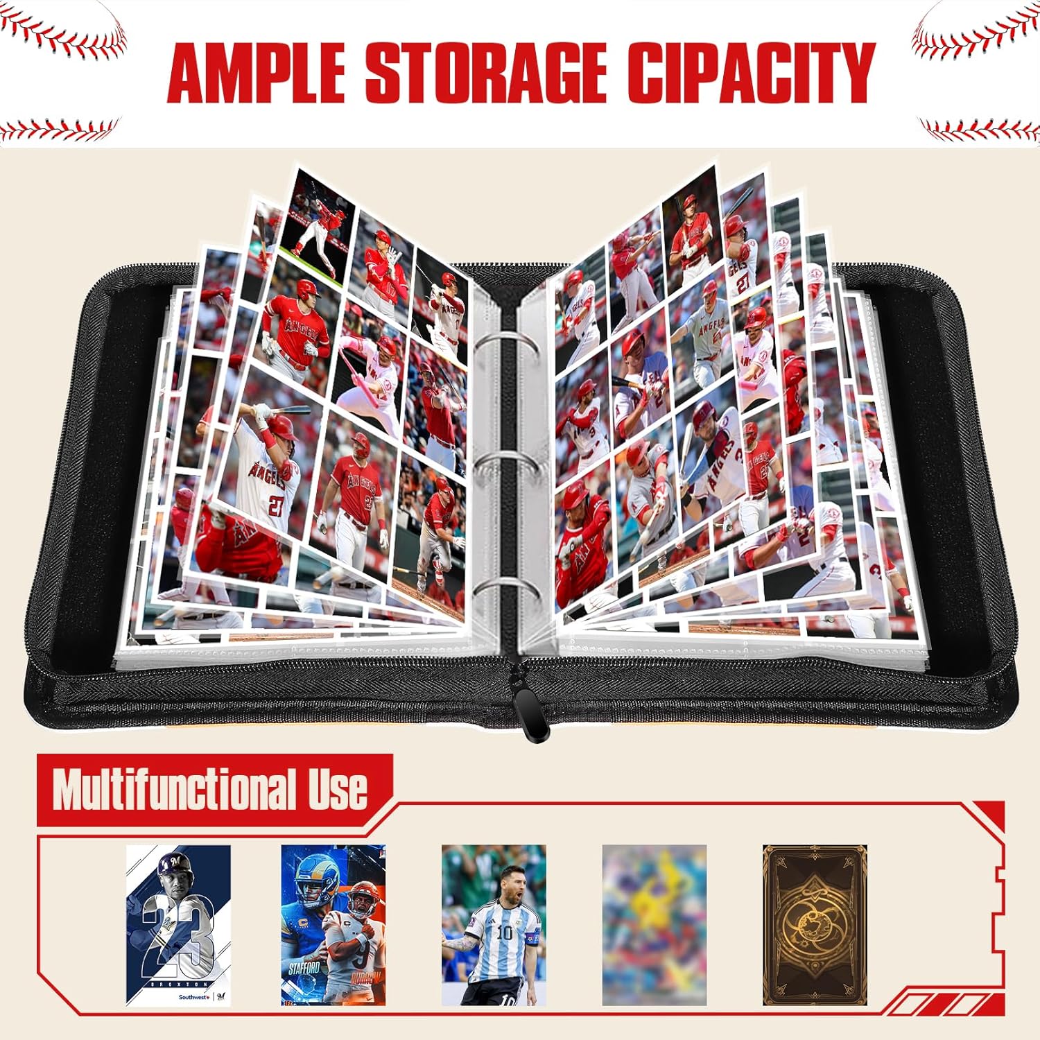 Baseball Card Binder 9 Pocket Gifts for Boys Girls, Waterproof 900 Pockets Card Holder Album with 50 Removable Sleeves for Trading Card - Binder Display Storage Carrying Case for Baseball Cards
