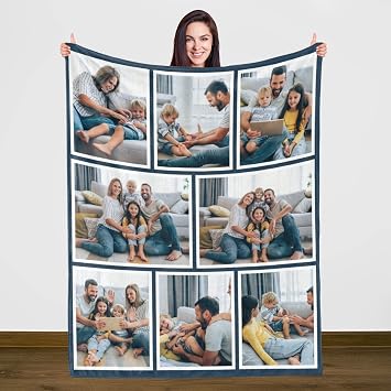 Custom Blanket with Photo Text Collage Personalized Picture Blankets Throw Blanket, Memorial Customized Gifts for Mom, Dad, Family, Friends, Couples, Pets