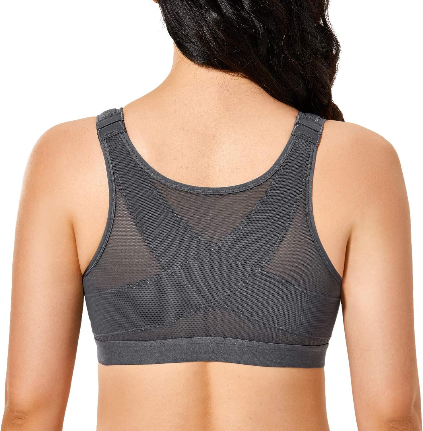 DELIMIRA Women's Front Closure Posture Wireless Back Support Full Coverage Bra Black Marl 34C
