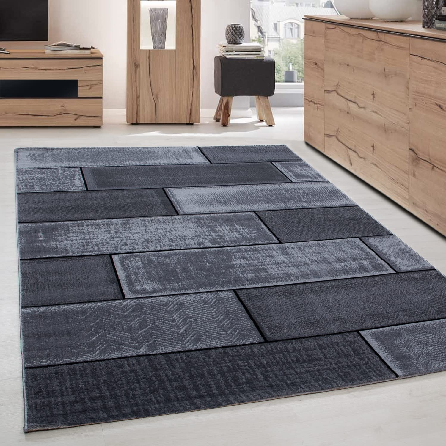 Carpettex Moderno Tappeto per Soggiorno 140x200 cm Nero, Design astratto a quadri - Tappeto a Pelo Corto per Sala da Pranzo e Camera da Letto, Extra Morbido e Facile da Pulire
