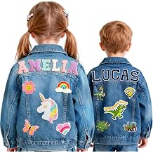 OELTTG Personalized Kids Denim Jacket with Names, Custom Girls Jean Jackets Clothes, Back to School Outfits, Easter Gifts for Kids Toddlers, 1-14 Year Old Girl Boy Christmas Birthday Gift
