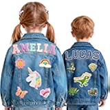 Personalized Kids Denim Jacket with Names, Custom Girls Jean Jackets Clothes, Back to School Outfits, Easter Gifts for Kids Toddlers, 1-14 Year Old Girl Boy Birthday Christmas Gift