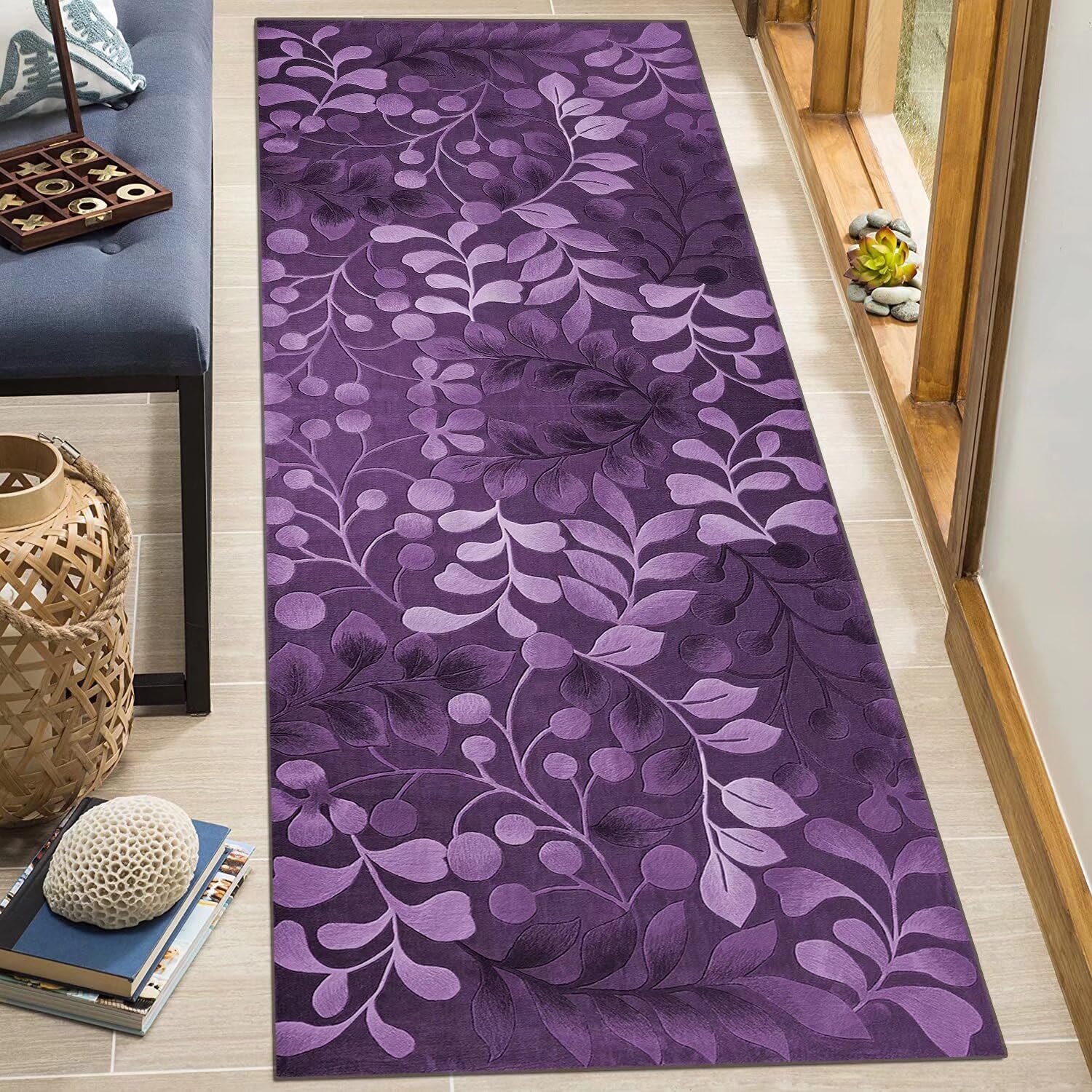 ZDYHMrj Tapijtloper voor gang, keuken, antislip, wasbaar, keukenloper, 50 x 250 cm, grijs, blauw, tapijtmatten, polyester, gang, woonkamer, slaapkamer, vuilvangmat, keukentapijt