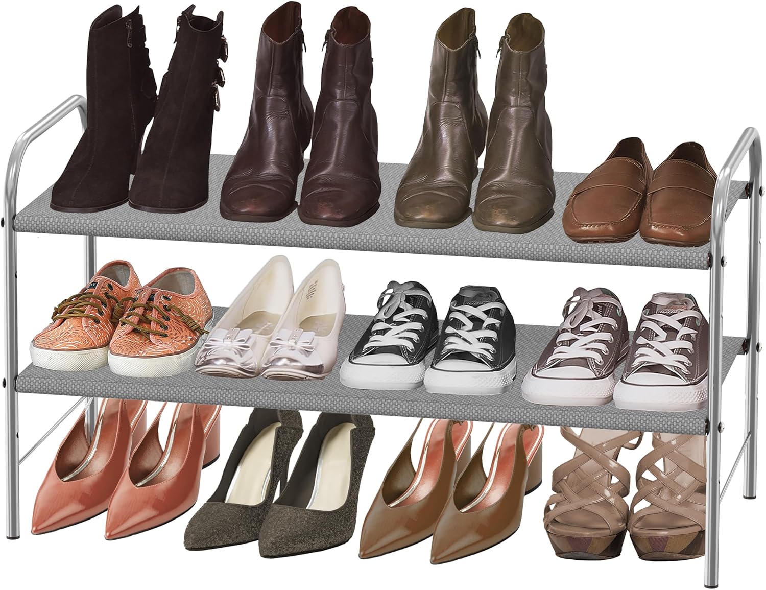 Simple Houseware 2-Tier Shoe Rack Storage Organizer, Grey