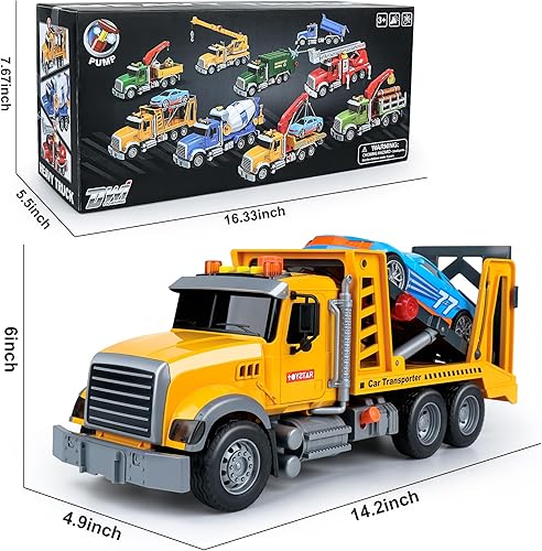Miniatura 6 de Dwi Dowellin Transporte de camiones de juguete con coche de carreras para niños pequeños, regalos de cumpleaños para niños pequeños de 3, 4, 5, 6