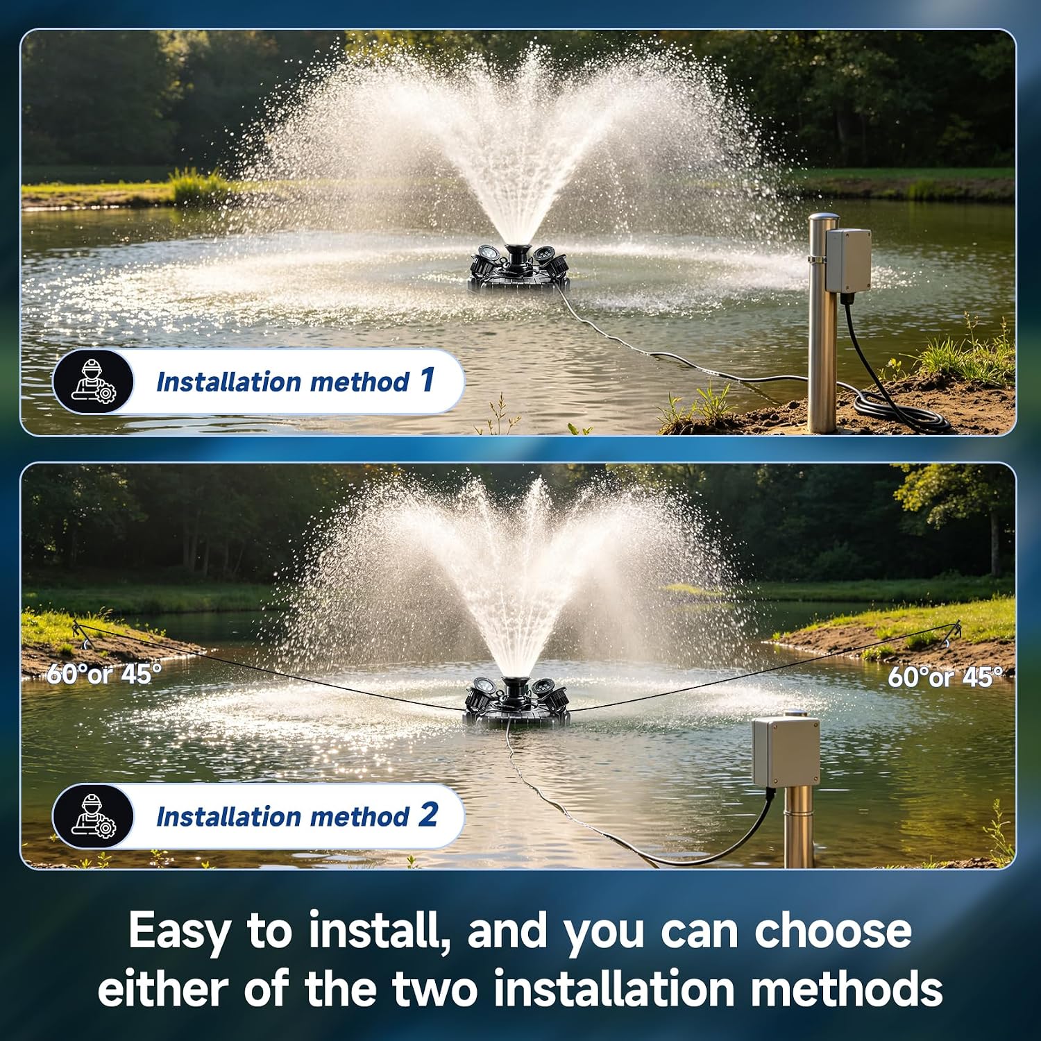 Pond Fountain Aerator with Lights,1HP 15000GPH 750W, 100FT of Power Cord