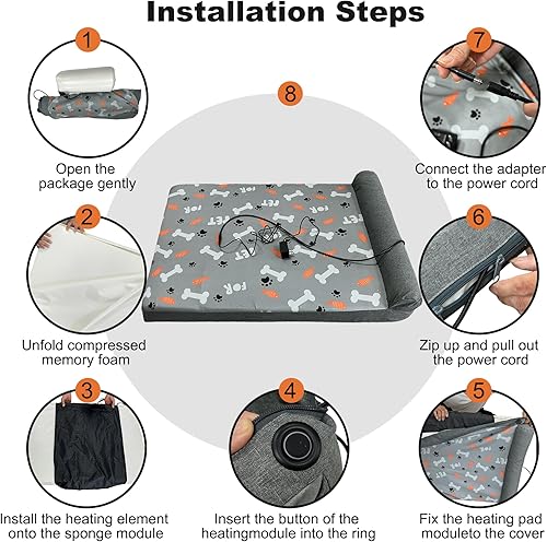 Miniatura 5 de Cama térmica para perro, cama ortopédica eléctrica de gran tamaño para artritis con espuma viscoelástica gruesa, cama térmica para mascotas con