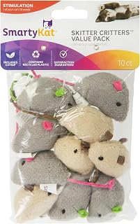 SmartyKat Skitter Critters 10-Pack Catnip Mice Toys for Cats - Gray/Cream, Lightweight Prey Play Stimulators