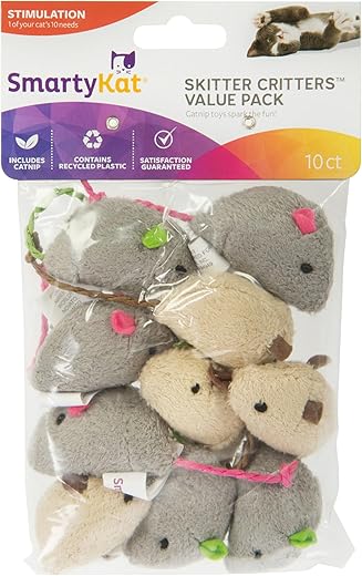 SmartyKat Skitter Critters Value Pack Catnip Cat Toys - Gray/Cream, Set of 10