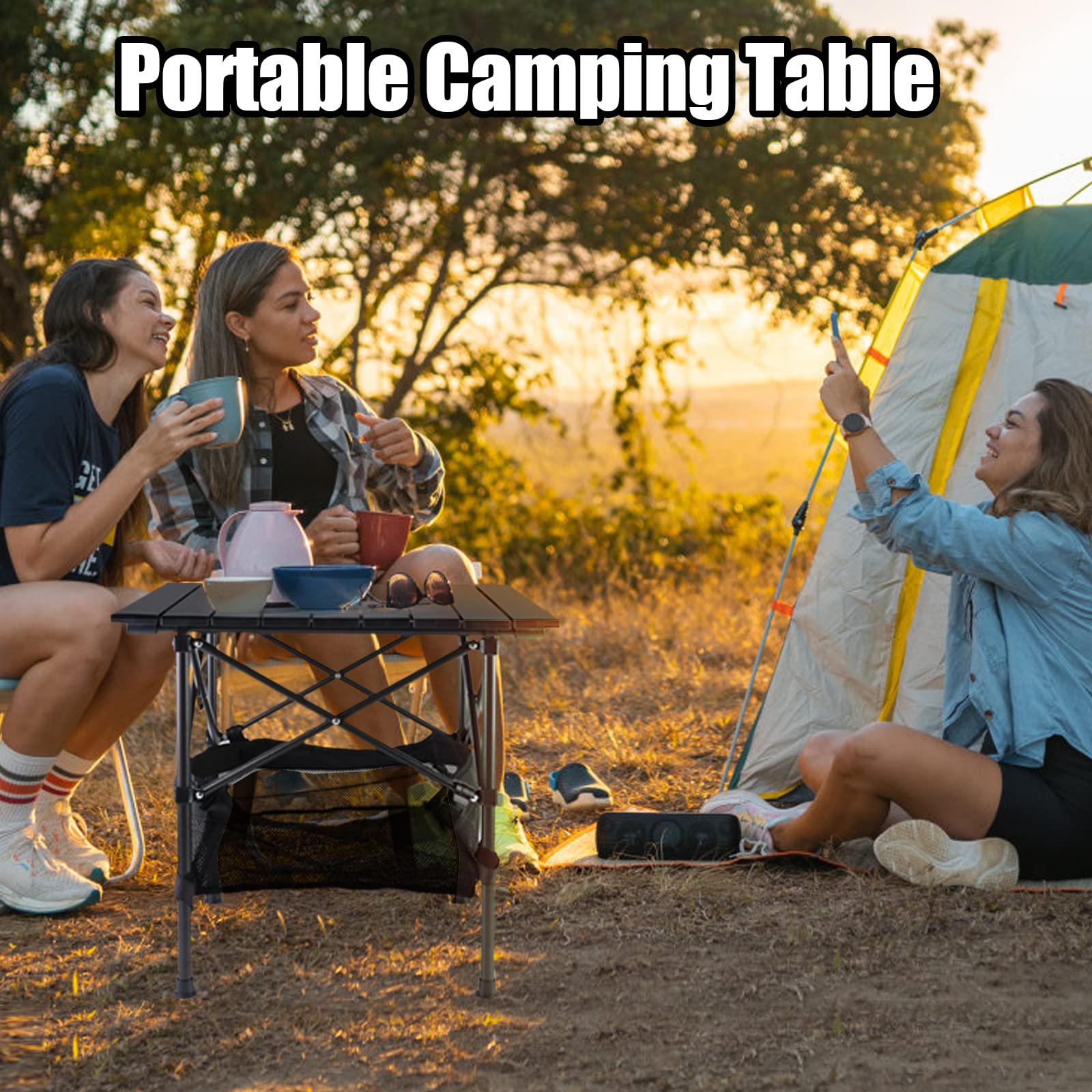 VOOVY Portable Camping Folding Table, Outdoor Picnic Table Aluminum Roll-Up Table with Easy Carrying Bag for Indoor,Outdoor,Camping, Beach,Backyard, BBQ, Party, Patio, Picnic