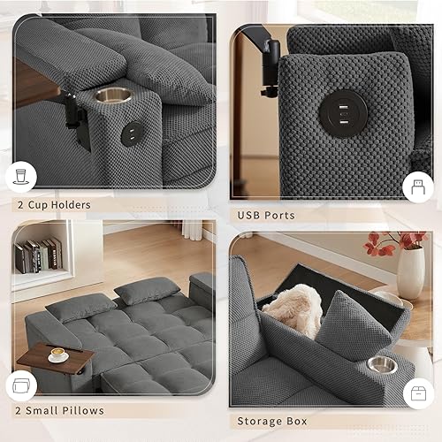 Miniatura 16 de sofá cama de terciopelo de 58 pulgadas, convertible 3 en 1 con bolsa de almacenamiento y respaldo ajustable, perfecto para espacios pequeños, sala 7