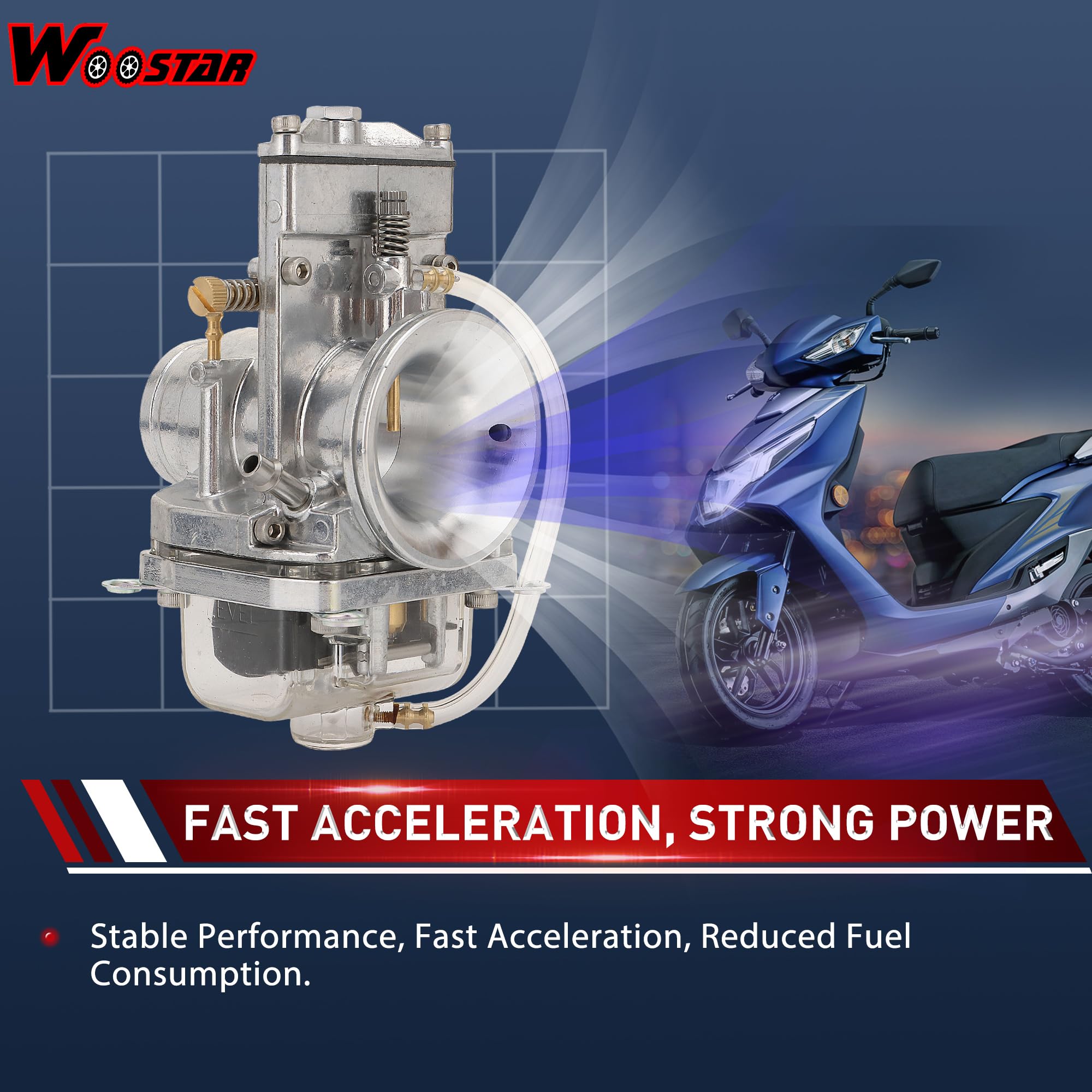 WOOSTAR 32mm Carburador con Filtro de Combustible Tubo Gasolina Juntas Reemplazo para KX250F RMZ250 CRF250R CRF450R Lectron 2 Tiempos Power Jet Carburador 250cc 300cc 350cc 400cc 450cc Motocicleta