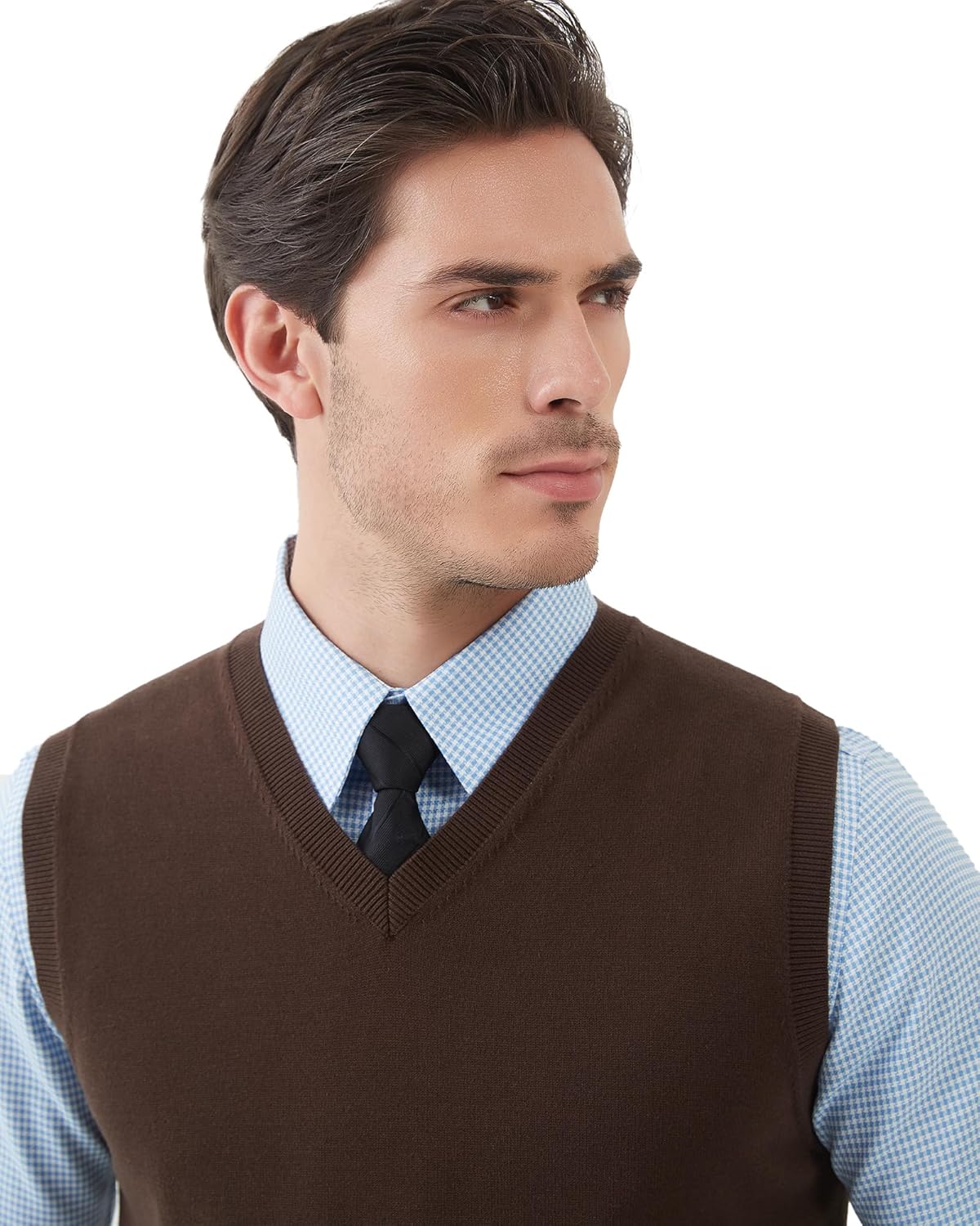 Kallspin Men's Pure Cotton Sweater Vest V Neck Regular Fit Knit Sleeveless Pullover Sweater - Image 7