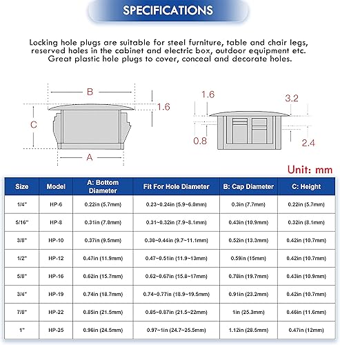 Miniatura 10 de BOPOREAE 300 tapones de plástico surtidos de 316 pulgadas, 14 pulgadas, 516 pulgadas, 38 pulgadas, 12 pulgadas, tapas negras para tornillos de