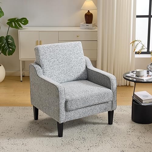 Miniatura 150 de VINGLI Silla decorativa moderna de mediados de siglo, sillas decorativas de tela beige para sala de estar, sillón tapizado, sofá con brazos