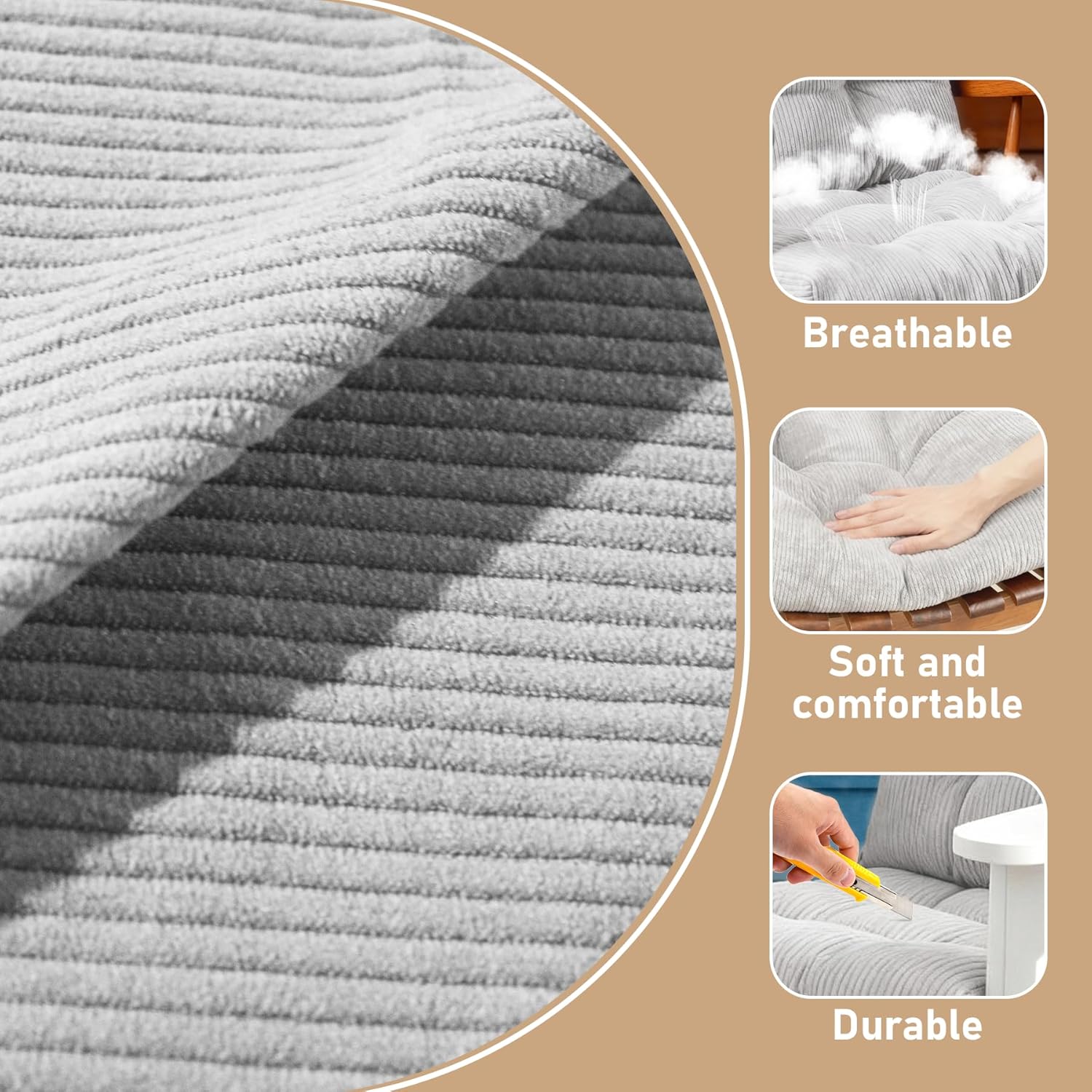 Rocking Chair Cushion Set Tufted with Ties, Non-Slip High Back Chair Pads for Adirondack Nursery Porch Rockers