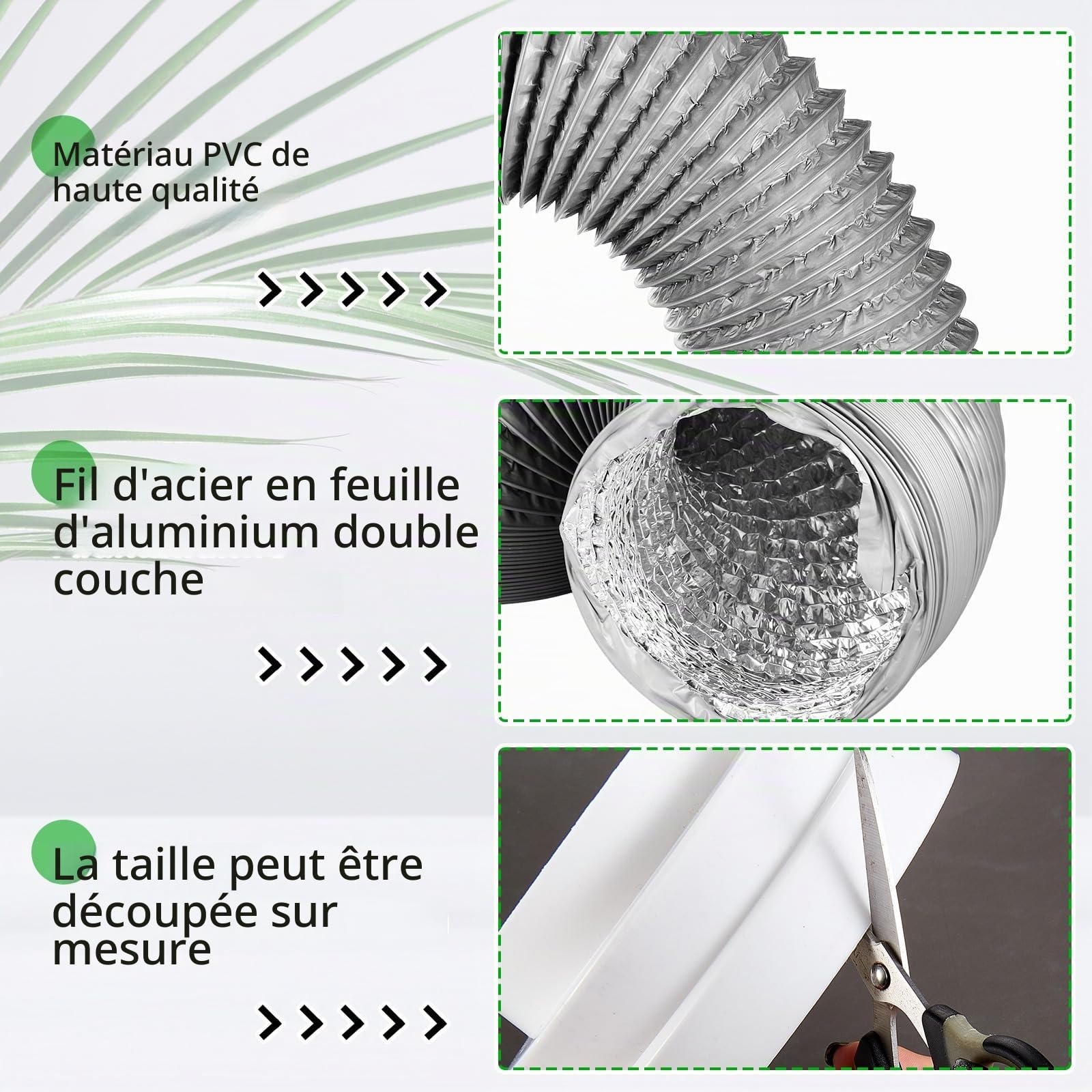 Hestya Tuyau d'Évacuation d'Air et Accessoires PVC Tube d'Évacuation Flexible Conduit d'Aération Souple à Isolation Thermique avec Collier de Serrage en Acier Inoxydable Réducteur (Gris, 150 mm x 2 m)