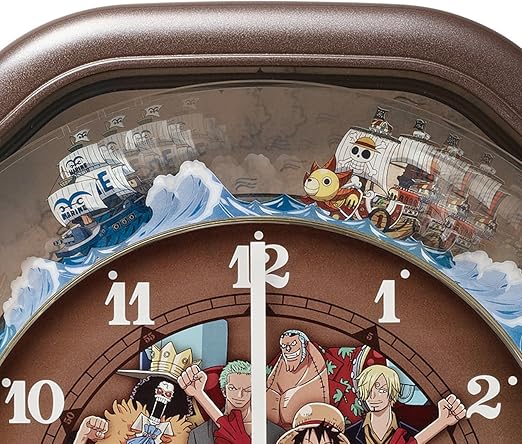 Amazon Co Jp リズム時計 One Piece ワンピース からくり キャラクター 掛け時計 茶 メタリック色 4mh0 M06 ホーム キッチン