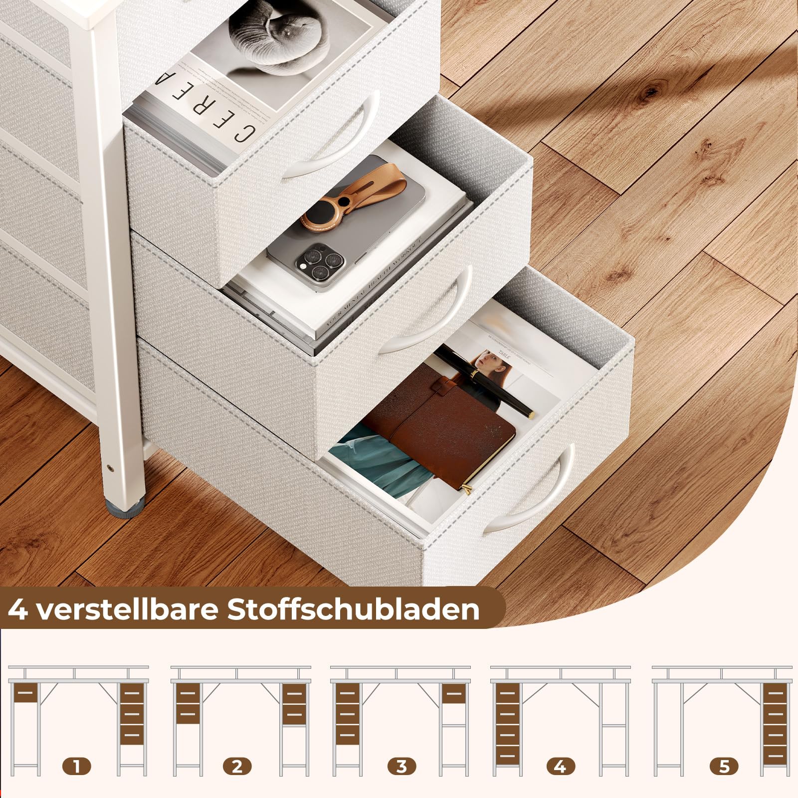 Seventable Computertisch L Form mit 4 Schubladen & Ablageflächen, Gaming Tisch mit LED & Steckdosen, Gaming Schreibtisch mit Monitorständer für Homeoffice, Schlafzimmer, Wohnzimmer (Weiß, 140 cm)