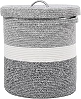 Vista 1 de Cesta de almacenamiento extra grande de 16 x 16 x 18 pulgadas con tapa, cestas de almacenamiento de cuerda de algodón, canasta de lavandería, Gris