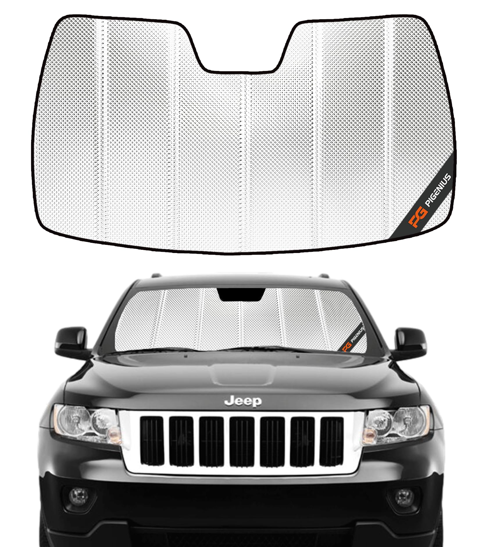 Windshield Sun Shade for 2011-2013 Jeep Grand Cherokee Without Rearview Mirror Mounted Camera. Front Window Sunshade with Storage Bag