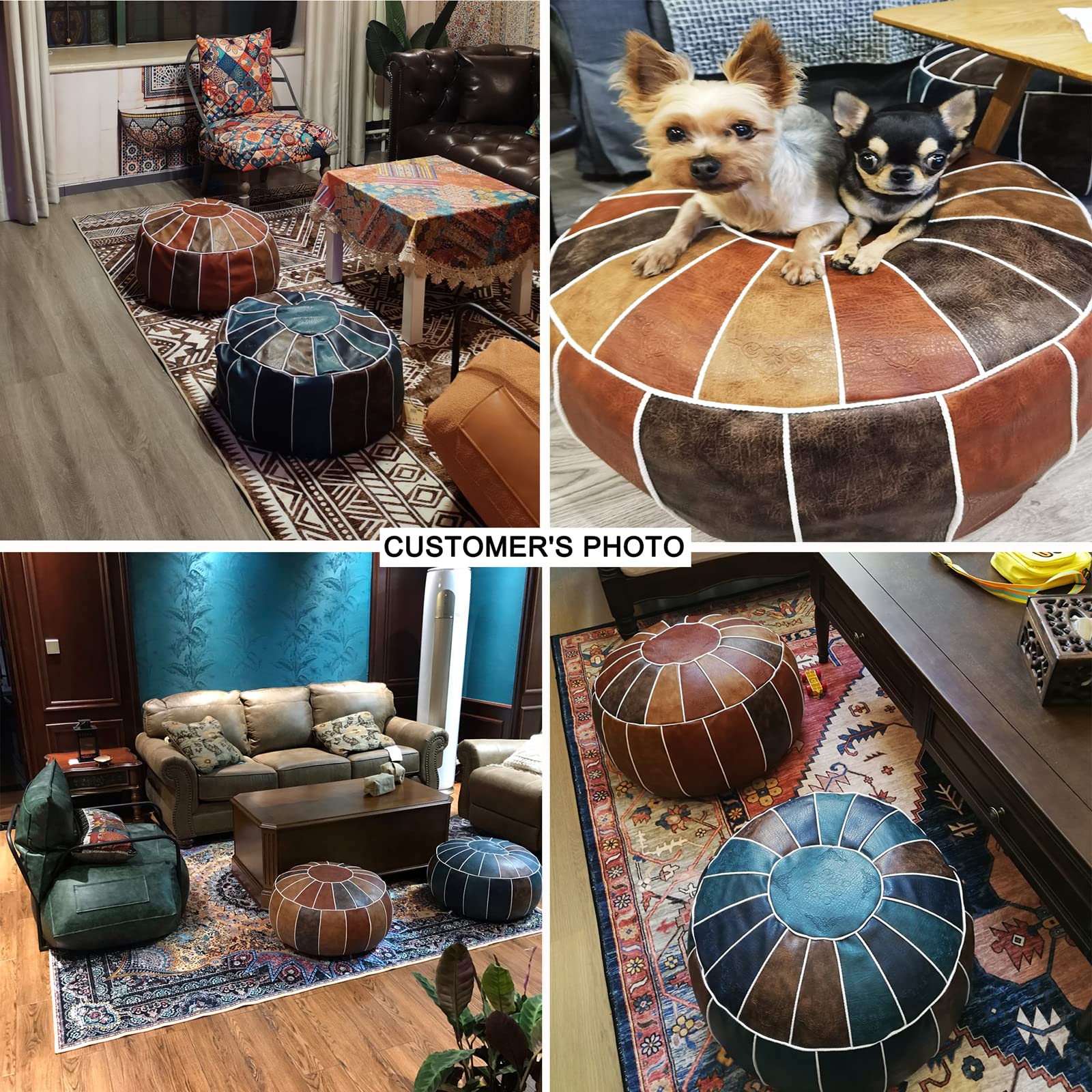 Pouf in pelle di alta qualità non imbottito, autentico pouf marocchino, elegante copertura per poggiapiedi rotondo – soluzione multifunzionale per la casa moderna