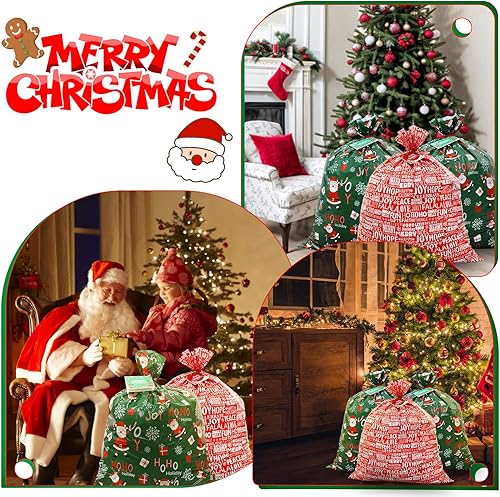 Miniatura 4 de ROSAUI Bolsas grandes de regalo de Navidad y tarjetas de regalo de Navidad, juego de 3 (44.09 x 35.43 pulgadas), bolsa de regalo de plástico PE