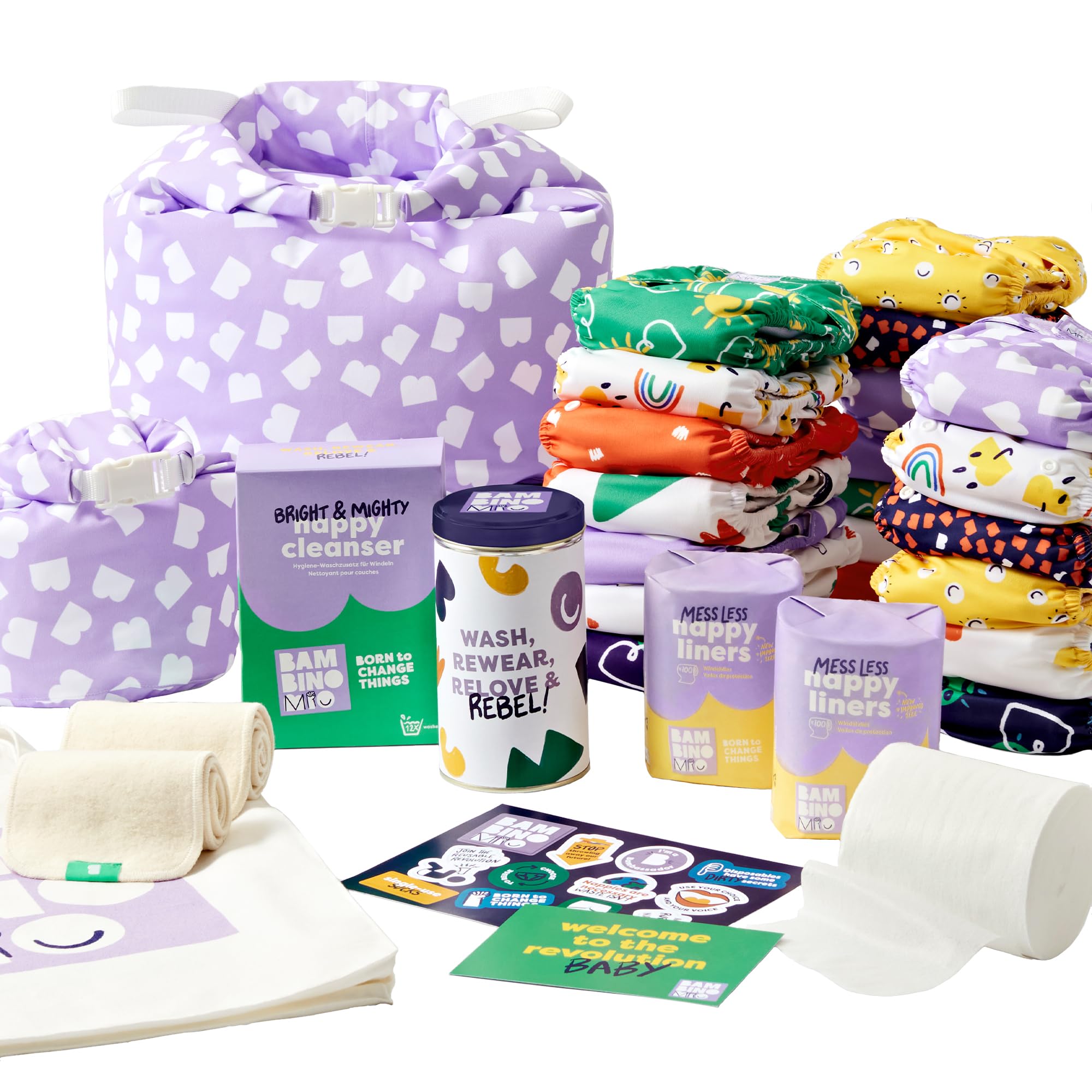 Bambino Mio, Set di pannolini riutilizzabili – The Changemaker Bundle, 20 x pannolini, fodere, booster, borse bagnate e detergente (Brave)