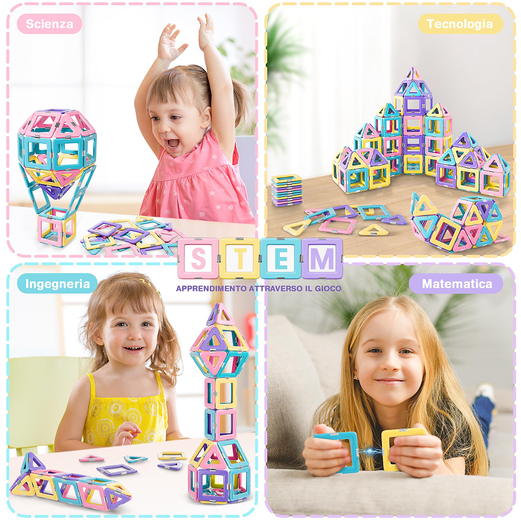 Lovchil Costruzioni Magnetiche, blocchi costruzioni magnetici 36 Pezzi, giochi magnetici per bambini, Educativi Calamite Montessori STEM Costruzioni, Regalo per Ragazzi e Ragazze dai 3 4 5 6 7 8 Ann