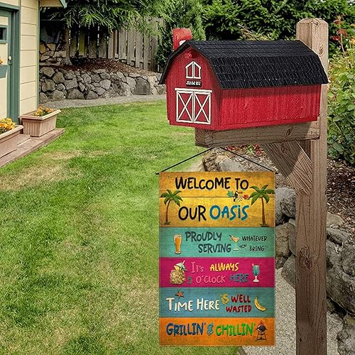 Miniatura 10 de Snycler Welcome To Our Porch Garden Flag, Bar & Grill Where The Neighbor - Letreros clásicos de jardín (porche) - Regalo divertido para familiares,