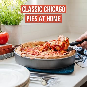Chef Pomodoro Chicago Deep Dish Pizza Pan, 12 Inch Hard Anodized Aluminum | Pre-Seasoned Nonstick Pizza Pan for Oven, Great for Casseroles, Pies & Deep Dish Desserts, Heavy Duty Round Bakeware