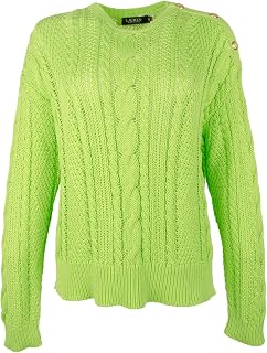 Ralph Lauren Women's Aran-Knit Crewneck Cotton Pullover Sweater X-Large Green