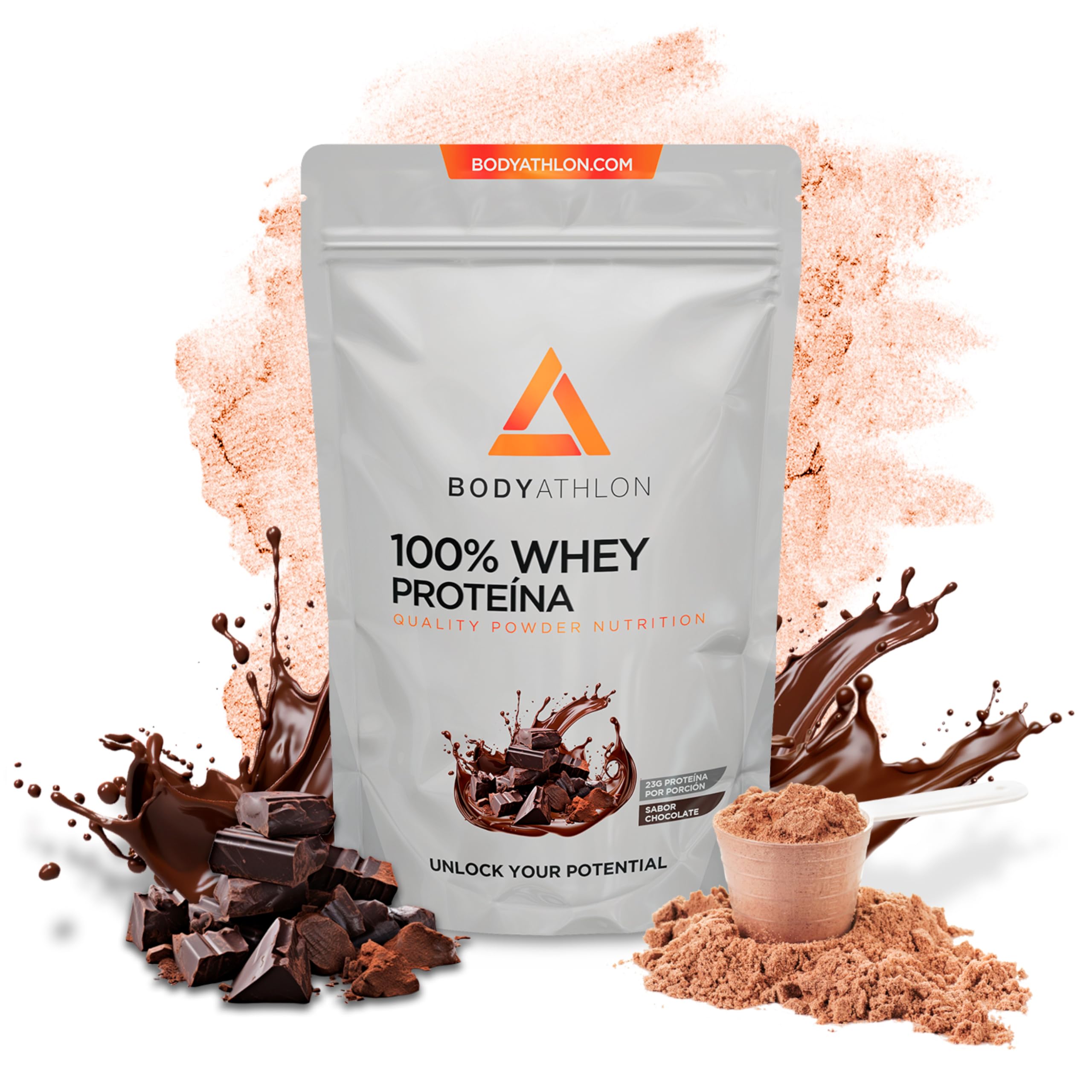 100% Whey Protein – Proteina en Polvo para Ganar Masa Muscular– de Suero de Leche- Protein Masa Muscular - Proteina sin Azucar Sin lecitina de soja- Bodyathlon (2kg, Chocolate)