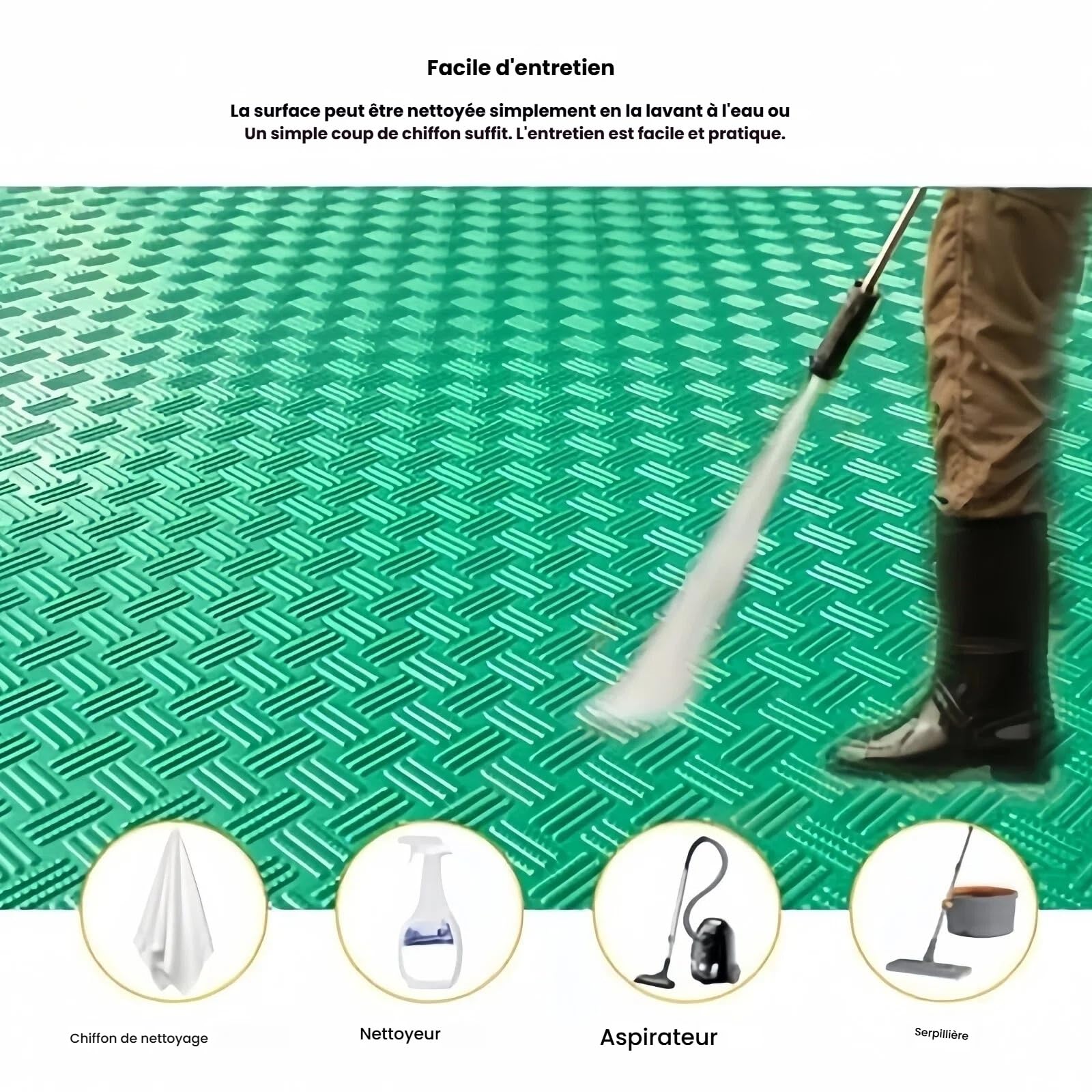 Revêtement De Sol Pour Garage En Rouleau PVC 1.5 Mm Dalle Vinyle Antidérapante Et Imperméable Tapis De Sol Résistant Pour Garage Atelier Couloirs D’Usine Et Cuisine Professionnelle(Green,1.3x1m)