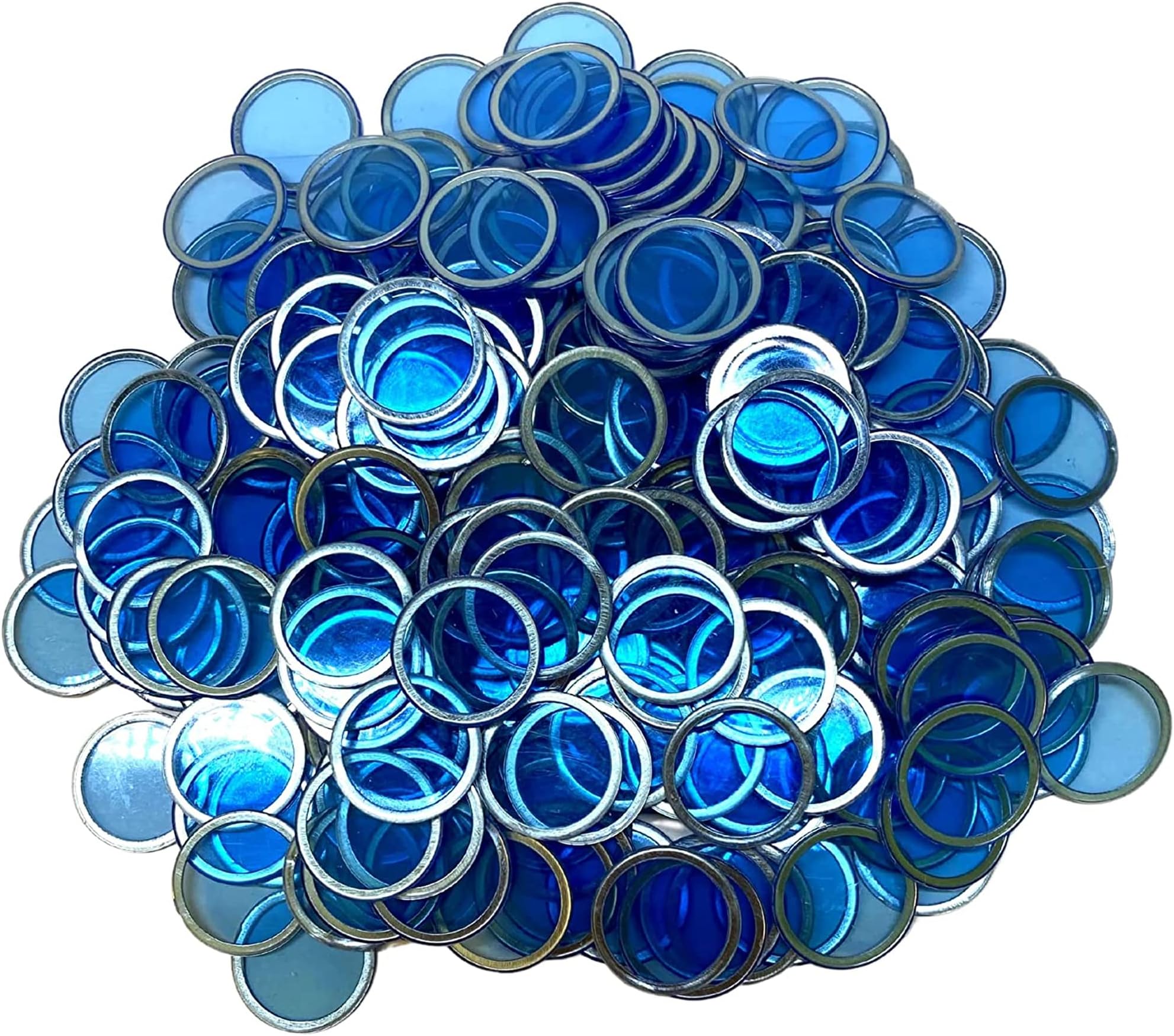Magnetic Bingo Chips with Metal Ring 3/4 Inch 300 Upgraded Pieces Blue Transparent - Available in 7 Colors A Reusable Storage Bag