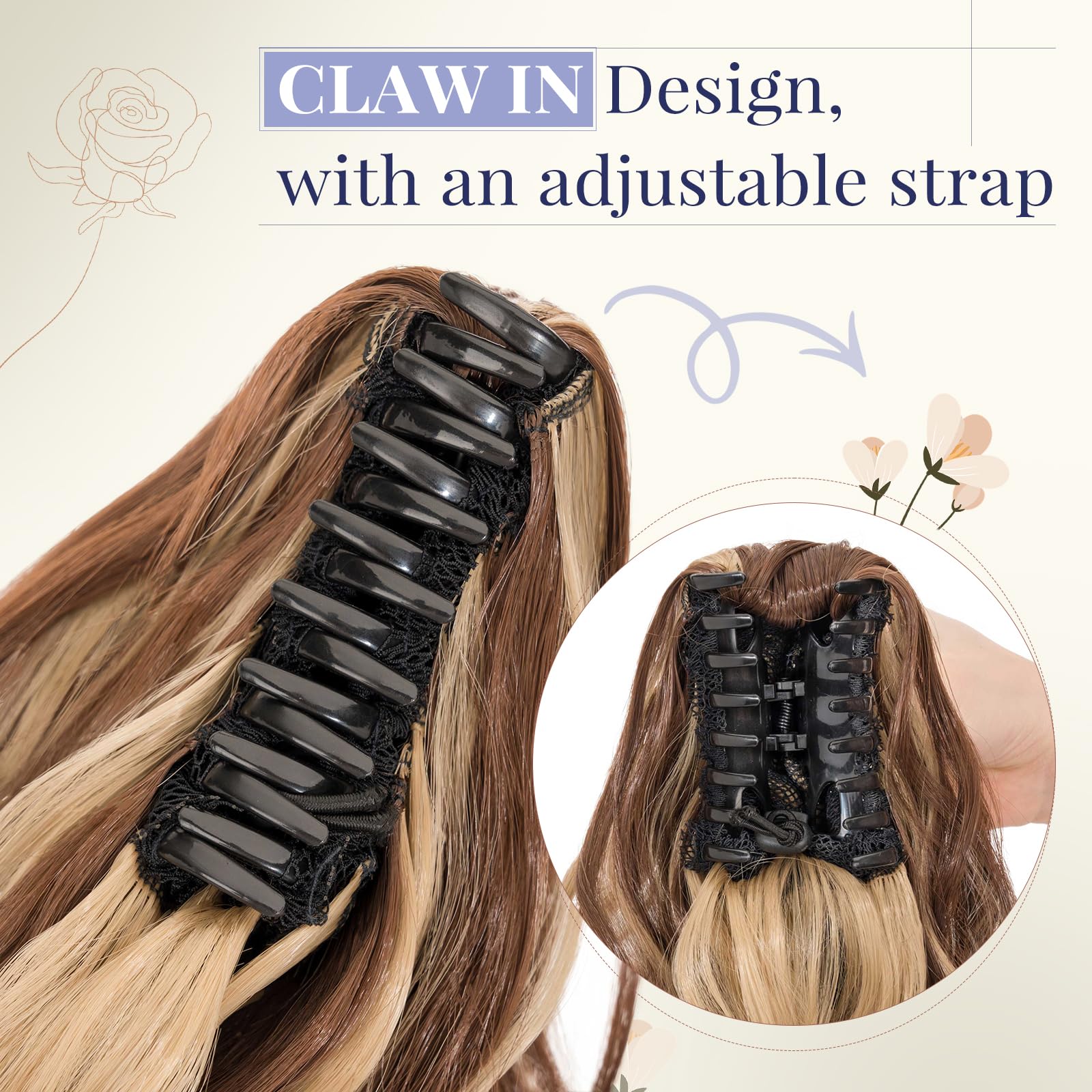TESS Claw On Ponytail Extension Matte Material 14 Inch/37cm Curly Wavy Clip In Pony tail Synthetic Hairpiece - Image 4