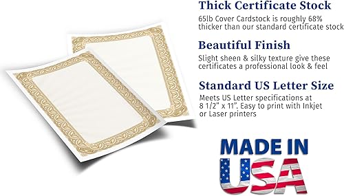 Miniatura 2 de Papel de certificado grueso y pesado en blanco, paquete de 100 hojas, 8.5 x 11 pulgadas, certificado liso para impresora (borde dorado)