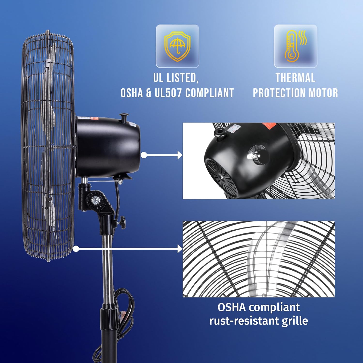 Tornado 20 Inch 5000 CFM 1/6 HP Metal Oscillating Pedestal Fans - 3 Speed Commercial & Industrial Use