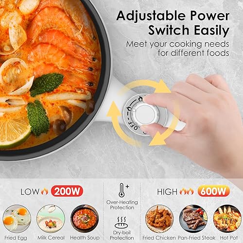 Miniatura 3 de Audecook Olla eléctrica, mini sartén eléctrica portátil antiadherente de 1.7 litros con ajuste de potencia, multicocina de viaje para carne, sopa,