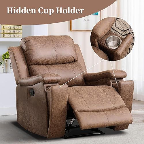 Miniatura 4 de EBELLO Silla reclinable, sofá reclinable individual de piel sintética transpirable, sillas reclinables manuales con portavasos oculto, brazo y
