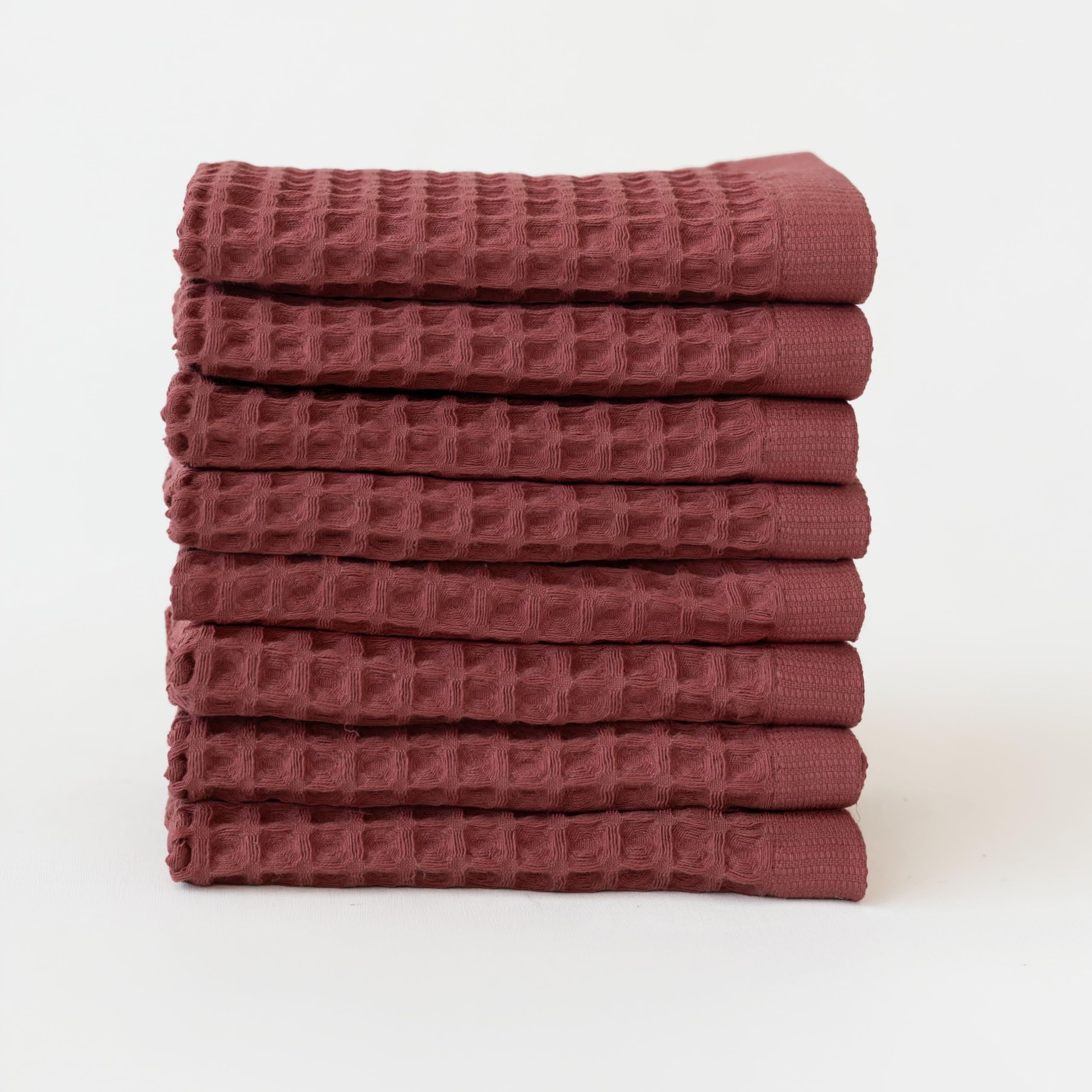 Viva Maison Waffle Washcloths Set of 8 Dark Red - Premium Quality 100% Turkish Cotton Face Washcloth, Soft Makeup Towel, Shower Cloth, Kitchen Towel (Dark Red, Set of 8 Washcloths)