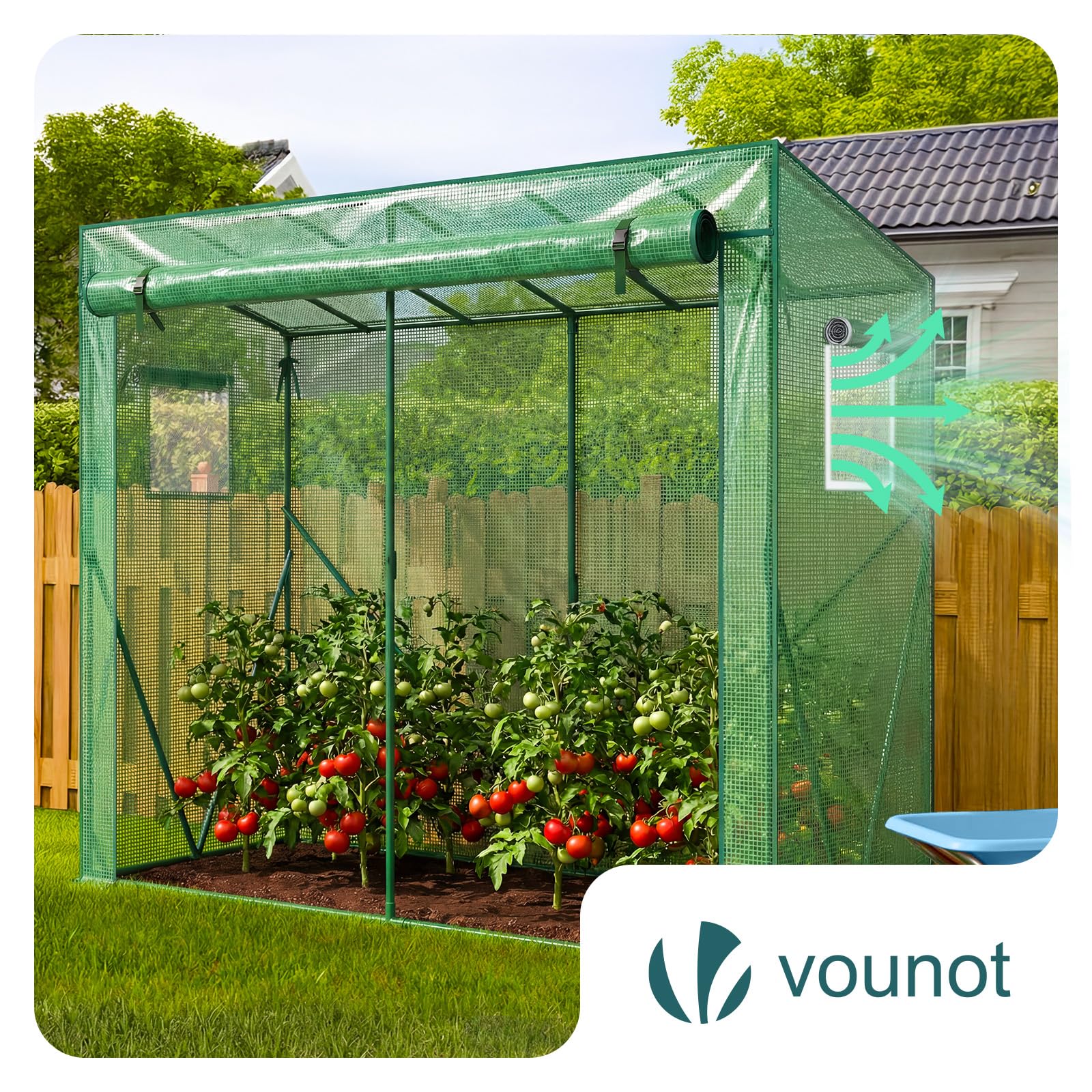 VOUNOT Gewächshaus Foliengewächshaus 200x77x170 cm, Schrägdach Tomatengewächshaus mit 2 Sichtfenster, Stabil Tomatenhaus für Gemüse, Blumen & Obst, Verstärkte PE-Folie 135g/m², Grün