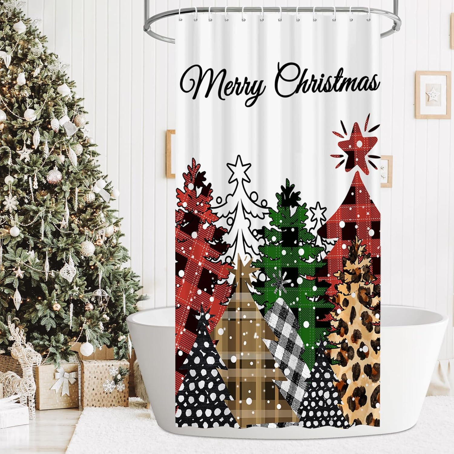 Zekexbe Merry Christmas Shower Curtain Set 36" Wx72 H