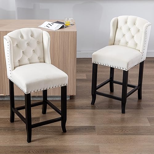 Miniatura 3 de DUOMAY Juego de 2 taburetes de bar modernos copetudos, sillas de bar de 26 pulgadas de altura de mostrador con respaldo, silla de isla de cocina de